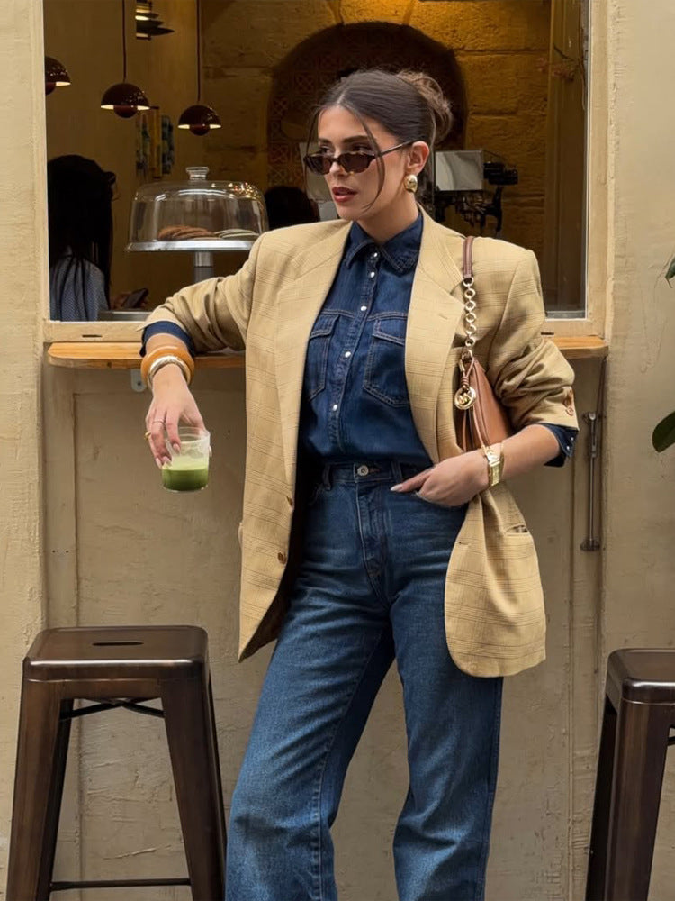 Women's Oversized Glencheck Blazer in a boxy cut with a distinctive shoulder section Mune Fashion