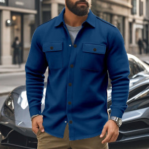 Men's fashionable overshirt jacket in felt look with patch breast pockets and visible snap button placket Mune Fashion