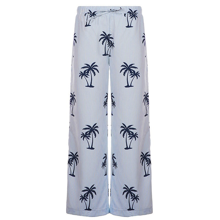 Ladies Light Palm Print Palazzo Pants with Elastic Waist Mune Fashion