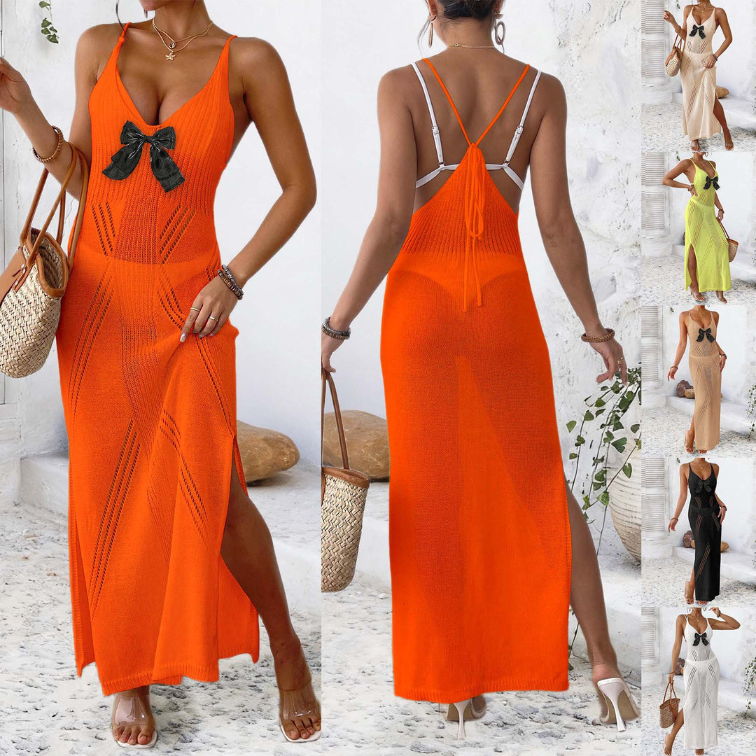 Women's Crochet Maxi Dress with Elegant Bow Applique Mune Fashion
