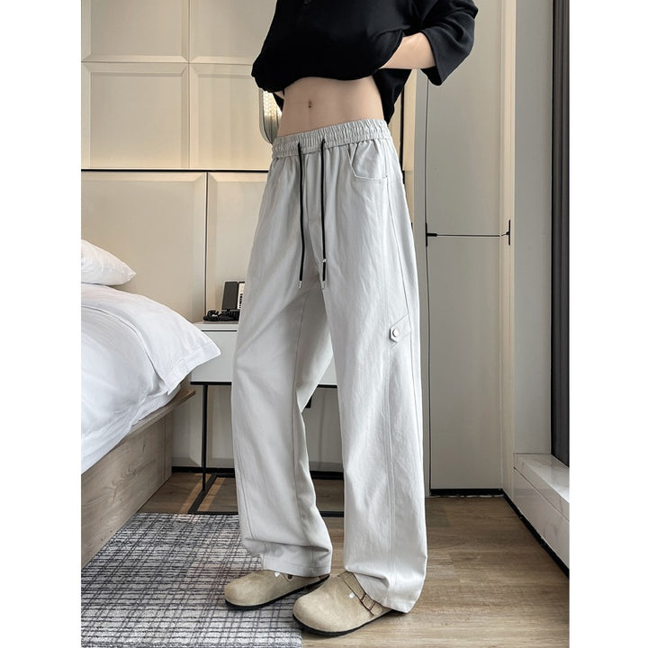Men's Loose-Fitting Cargo Casual Pants with Elastic Waistband, Drawstring, and Side Flap Pocket Mune Fashion