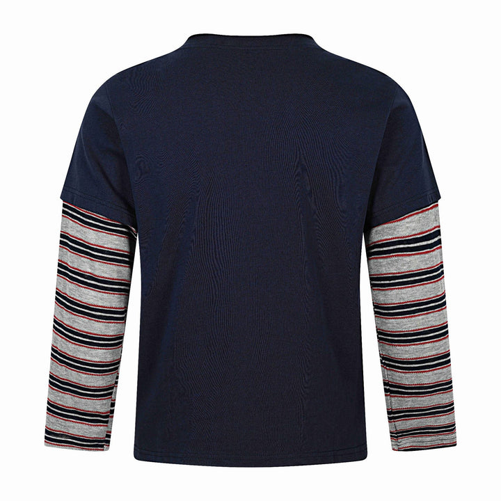 Men's Long Layering Long Sleeve with Star Application and Striped Under Sleeves Mune Fashion