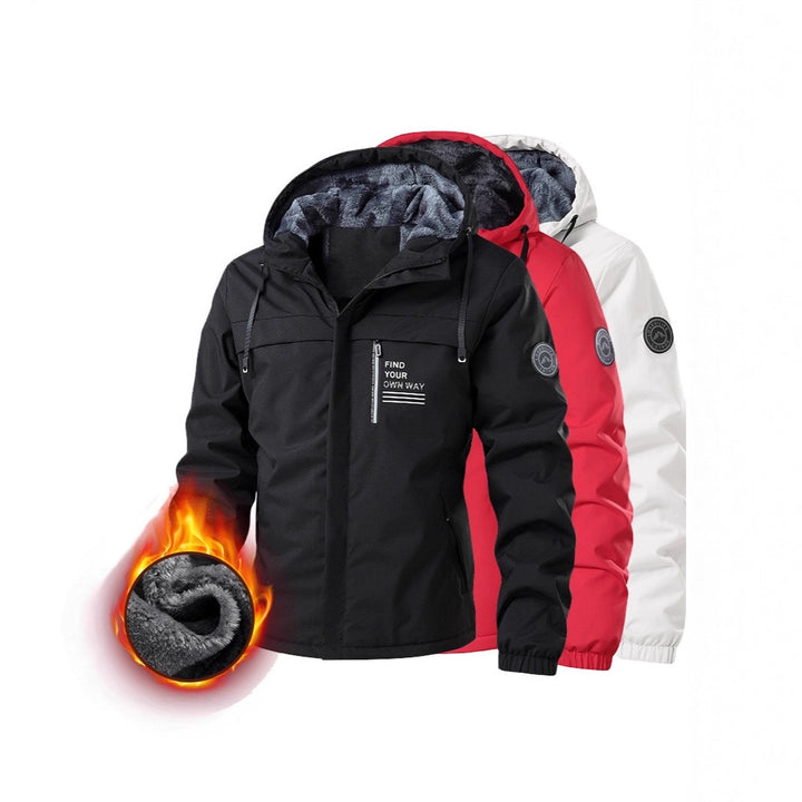 Men's Weatherproof Hooded Jacket with Warming Teddy Fleece Lining and Concealed Front Zipper Mune Fashion