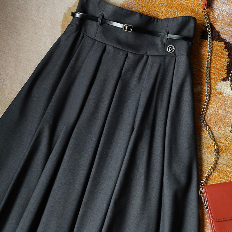 Ladies Elegant, Swinging Midi Skirt with Waist Belt Mune Fashion