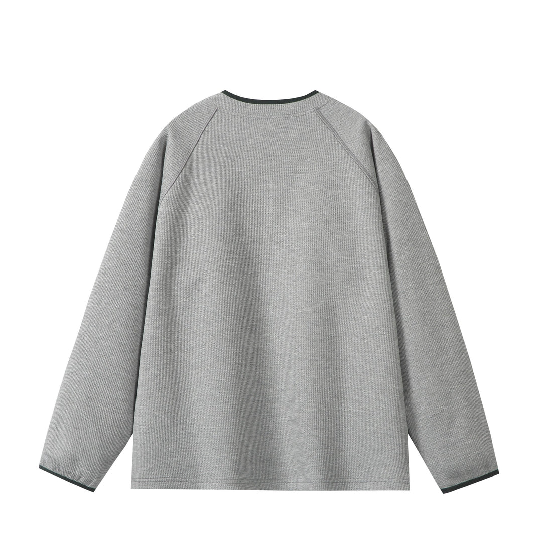 Unisex Relaxed-Fit Waffle Knit Half Zip with Concealed Chest Pocket and Raglan Sleeves Mune Fashion