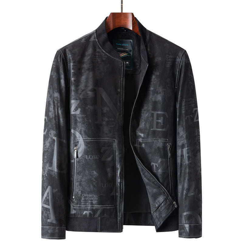 Men's leather imitation blouson with all-over print, zipper and ribbed cuffs Mune Fashion