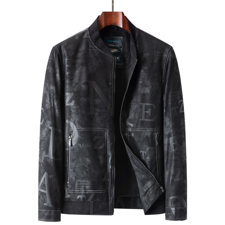Men's leather imitation blouson with all-over print, zipper and ribbed cuffs Mune Fashion