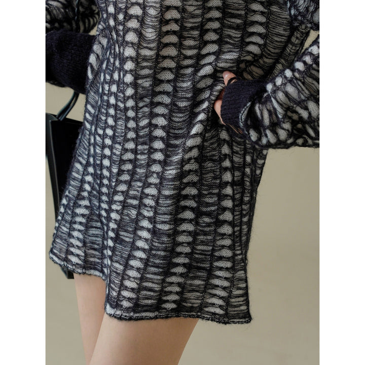 Women Oversize Mesh Knit Mini Dress in Mohair Look Mune Fashion