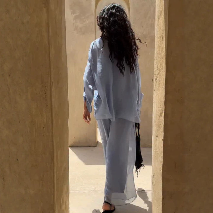 Women's Three-Piece Loungewear Set made of light viscose with oversized blouse, top and wide palazzo pants Mune Fashion