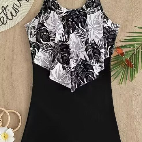 Women's One-Piece Swimsuit with Floral Top Mune Fashion