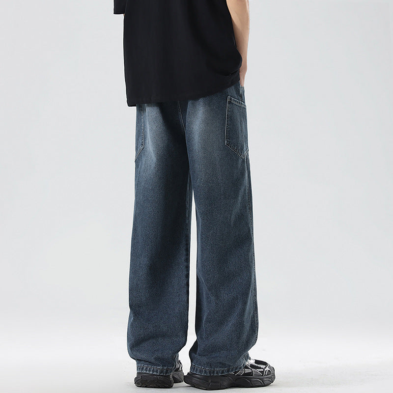 Men's Extra Wide Denim Baggy Pants with Drawstring Waist and Panel Seams Mune Fashion