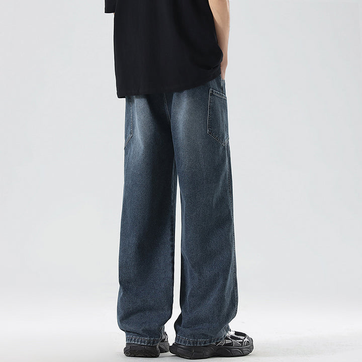 Men's Extra Wide Denim Baggy Pants with Drawstring Waist and Panel Seams Mune Fashion