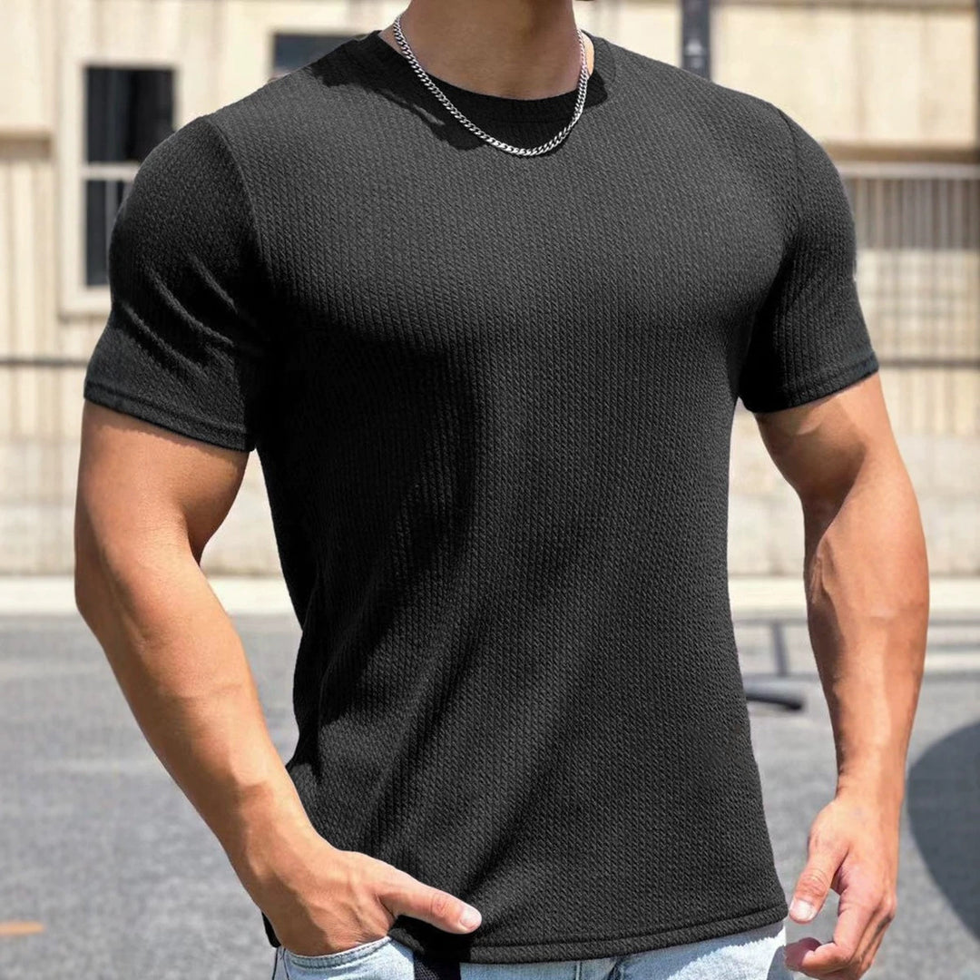 Men's structured t-shirt in slim fit with round neck Drune