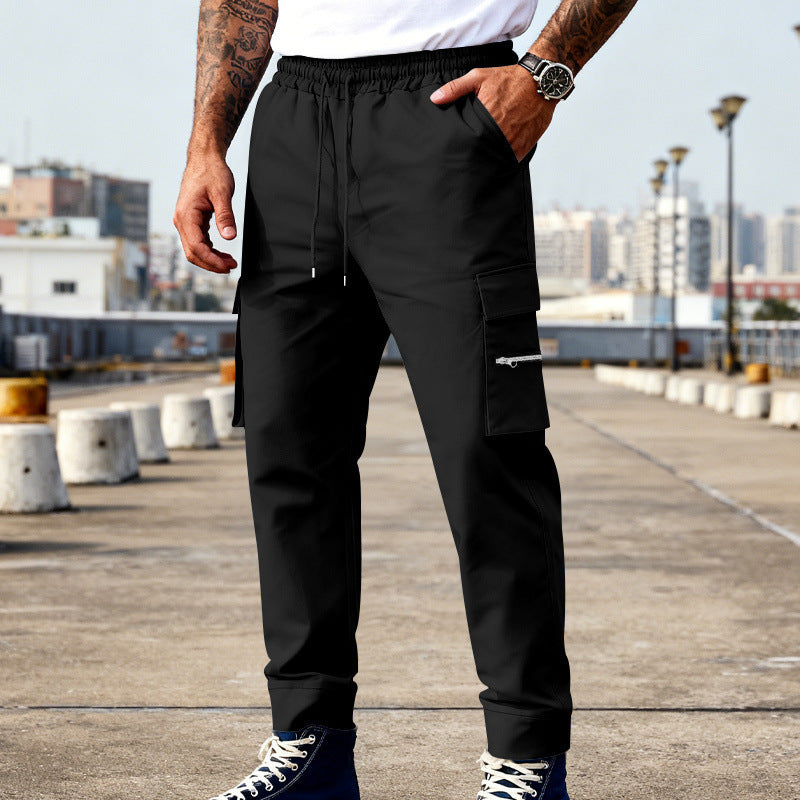 Men's cargo joggers with elastic waistband, drawstring and zippered pockets Mune Fashion