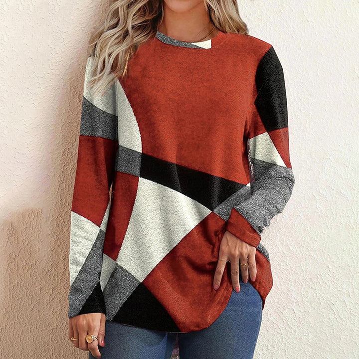 Women's long sleeve shirt with graphic print, round neckline and curved hem Mune Fashion