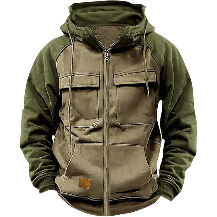 Men's nan Utility hooded jacket with mixed materials, chest pockets, and zipper Mune Fashion