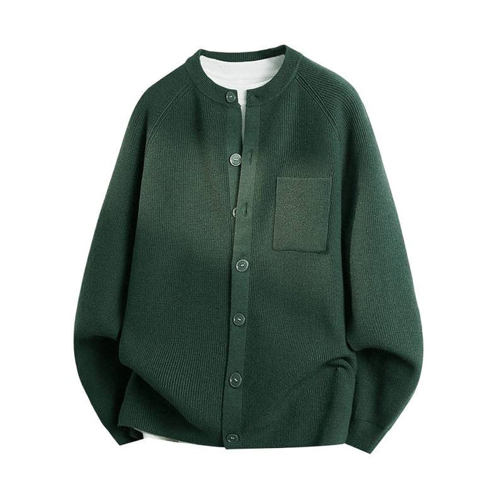 Unisex Light Fine Knit Cardigan with Round Neck, Chest Pocket and Raglan Sleeves Mune Fashion