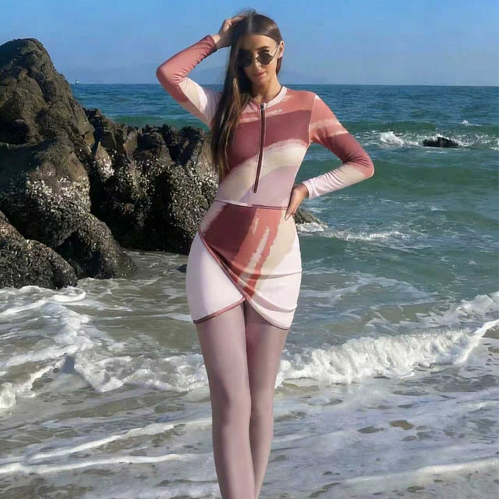 Women's Fashionable Surf Suit with Zip and Elegant Skirt Mune Fashion