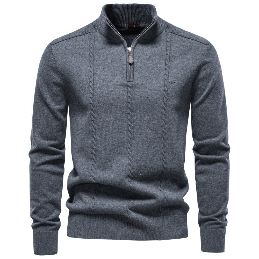 Men's fine knit pullover with half zipper and vertical cable pattern Mune Fashion