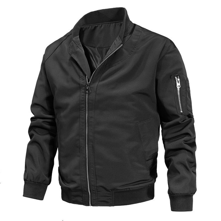 Men's washed canvas bomber jacket with stand-up collar, concealed zipper and side pockets Mune Fashion