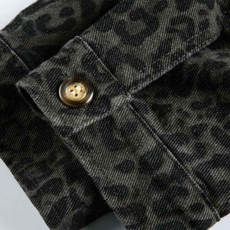 Men's Loose Boxy Jacket with Leopard Print, Full Zip and Elastic Hem Mune Fashion