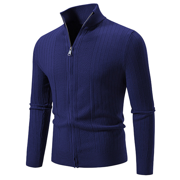 Men's slim fit fine knit zip jacket with stand-up collar and distinctive rib structure Mune Fashion