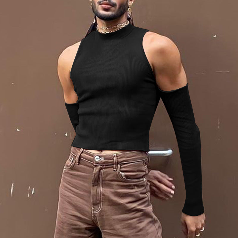 Unisex nan short ribbed top with removable arm cuffs and shoulder-free inserts Mune Fashion