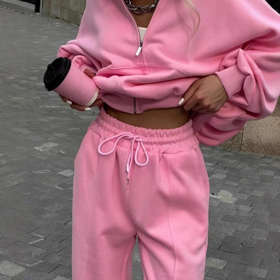 Women's cropped hoodie with half zipper and high waist joggers Mune Fashion