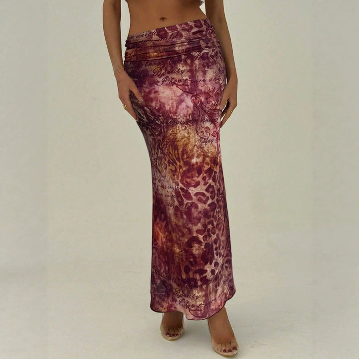 Women's narrow maxi skirt with gathered waistband and all-over print Mune Fashion