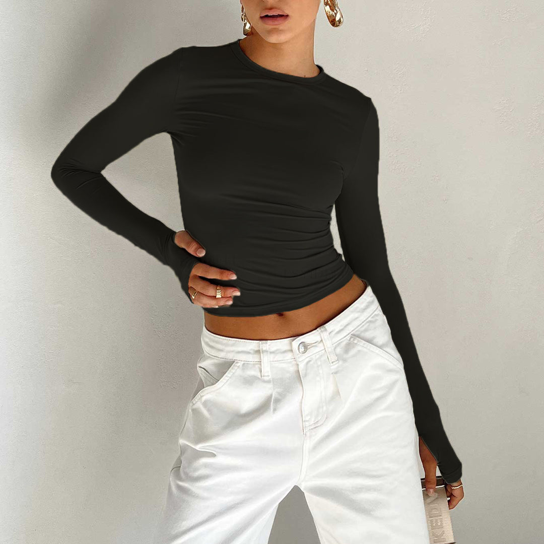 Women's Fitted Crop Long Sleeve with Thumb Holes Mune Fashion