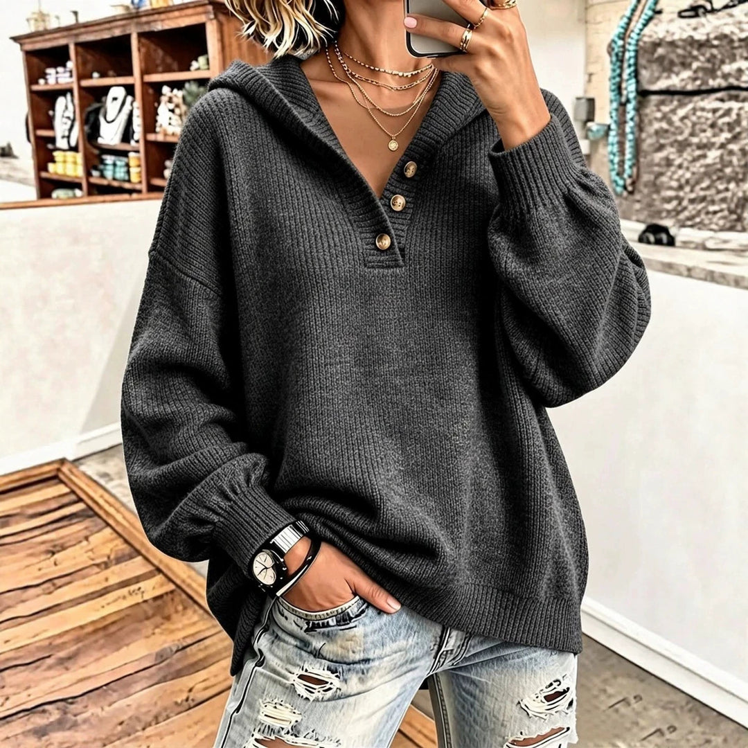 Women Comfortable Knit Sweater with Hood Mune Fashion