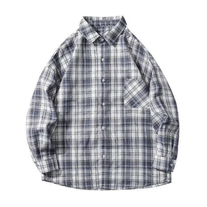 Men's Oversized Check Flannel Shirt with Chest Pocket and Drop-Shoulder