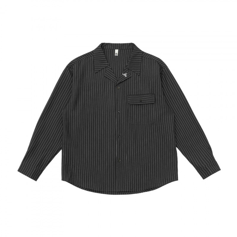 Unisex Boxy Shirt Jacket with Lapel Collar, Chest Pocket and Fine Pinstripe Mune Fashion
