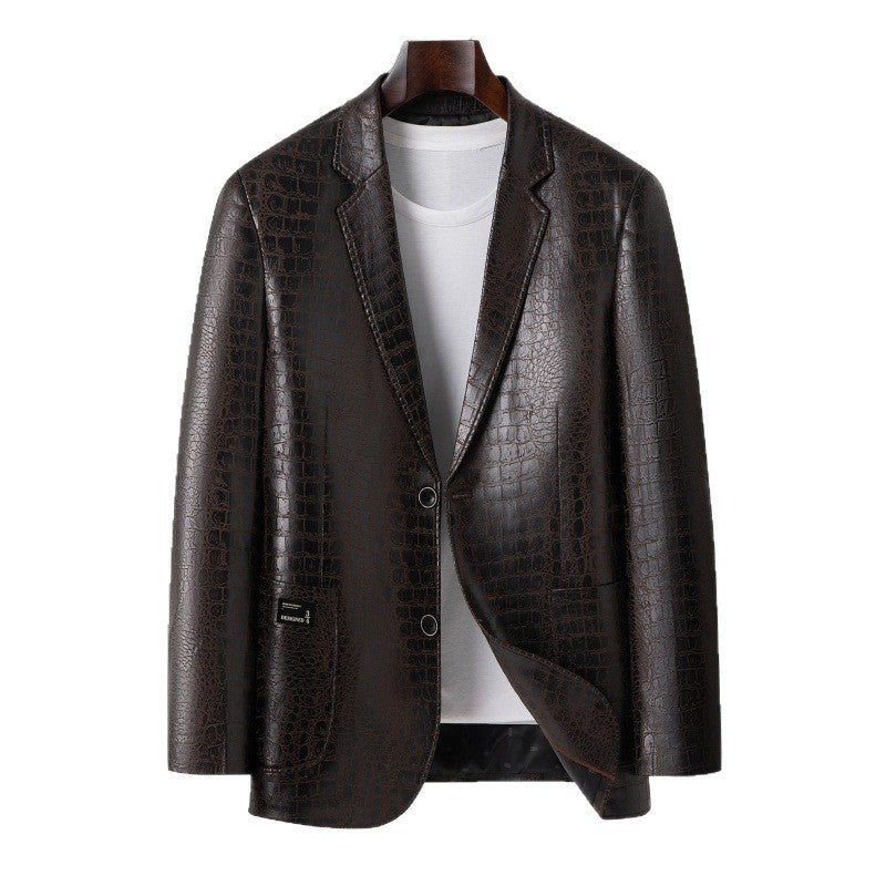 Men's blazer with crocodile embossing made of vegan leather and two-button silhouette Mune Fashion