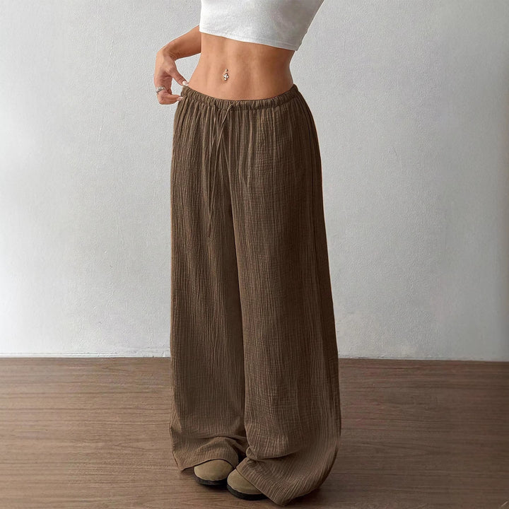 Women Lightweight Linen Look Pants with Wide Leg, Elastic Waistband and Drawstring Mune Fashion