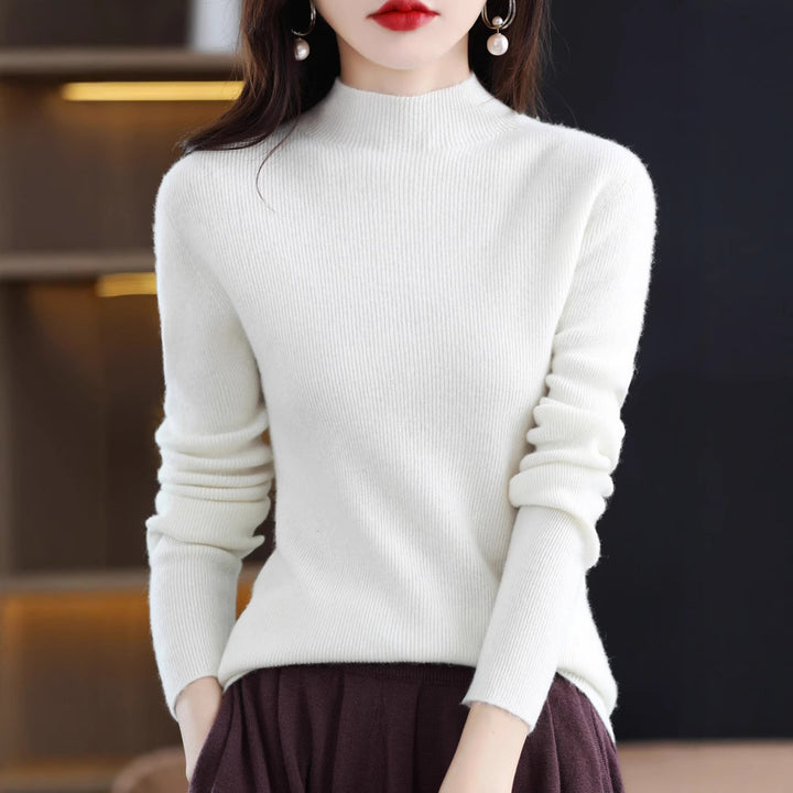 Women's Slim-Fit Mockneck Sweater Made of Cashmere-Like Fine Knit Mune Fashion