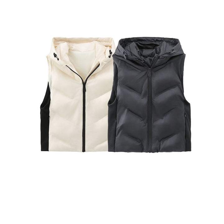 Women's sleeveless quilted hooded vest with contrast sides and zipper Mune Fashion