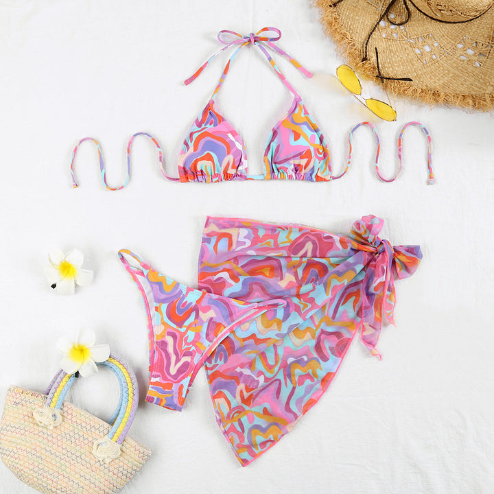 Women's triangle bikini with stylish check pattern and practical wrap robe Mune Fashion