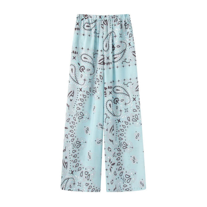 Women Light Palazzo Sleep Pants with Paisley Print and Elastic Waist Mune Fashion