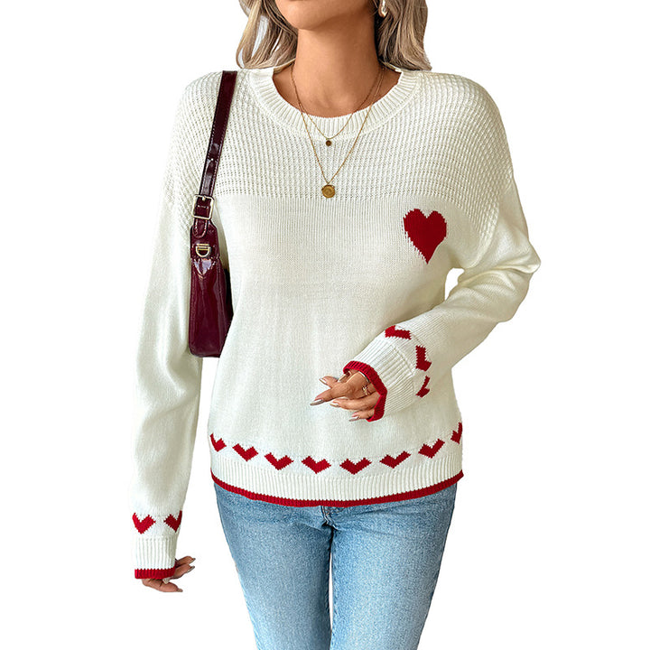 Women's Playful Knit Sweater with Heart Patterns Mune Fashion