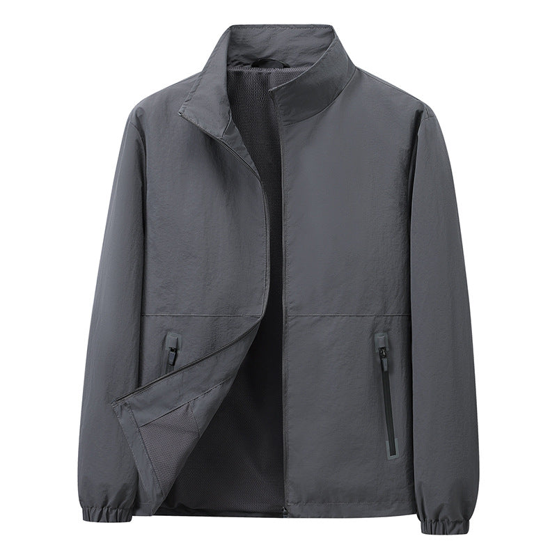 Men's Lightweight Windbreaker Outdoor Jacket with Stand Collar, Two-way Zipper and Concealed Pockets Mune Fashion