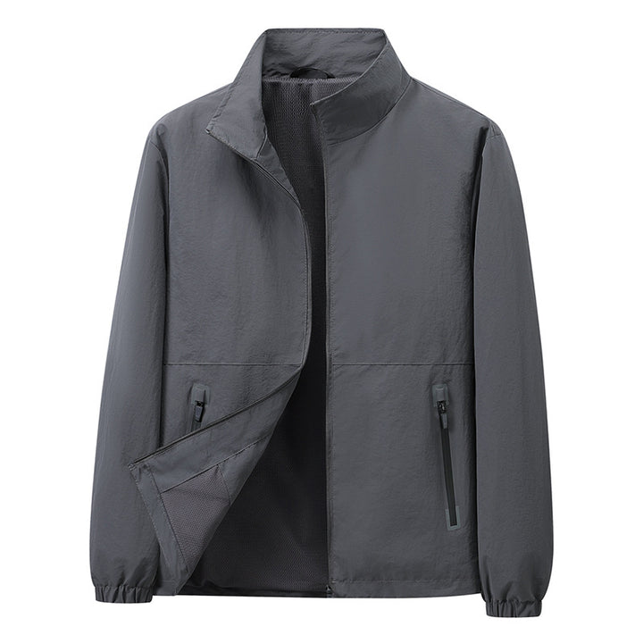 Men's Lightweight Windbreaker Outdoor Jacket with Stand Collar, Two-way Zipper and Concealed Pockets Mune Fashion