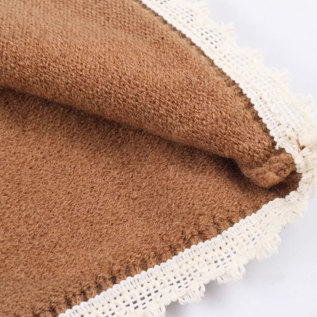 Women Oversized knit sweater with funnel neck and lace trim Mune Fashion