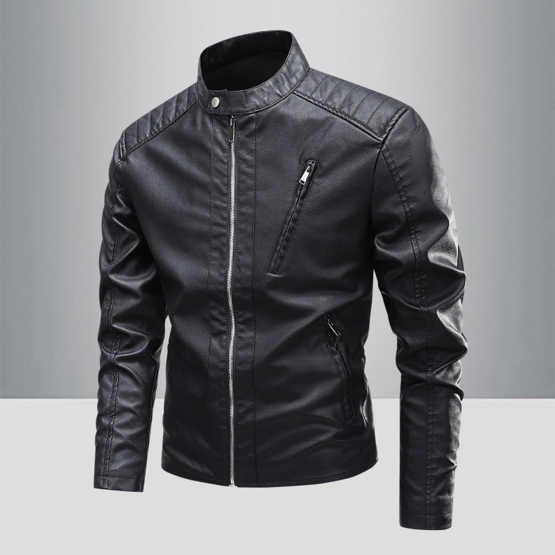 Men's Fashion Faux Leather Jacket with Stand-Up Collar and High-Quality Zippers Mune Fashion