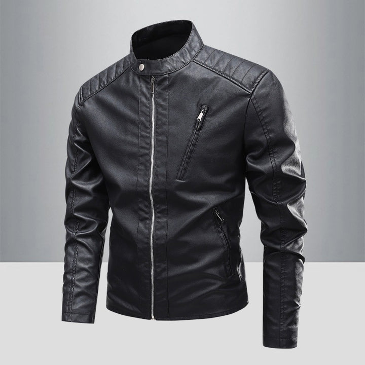Men's Fashion Faux Leather Jacket with Stand-Up Collar and High-Quality Zippers Mune Fashion