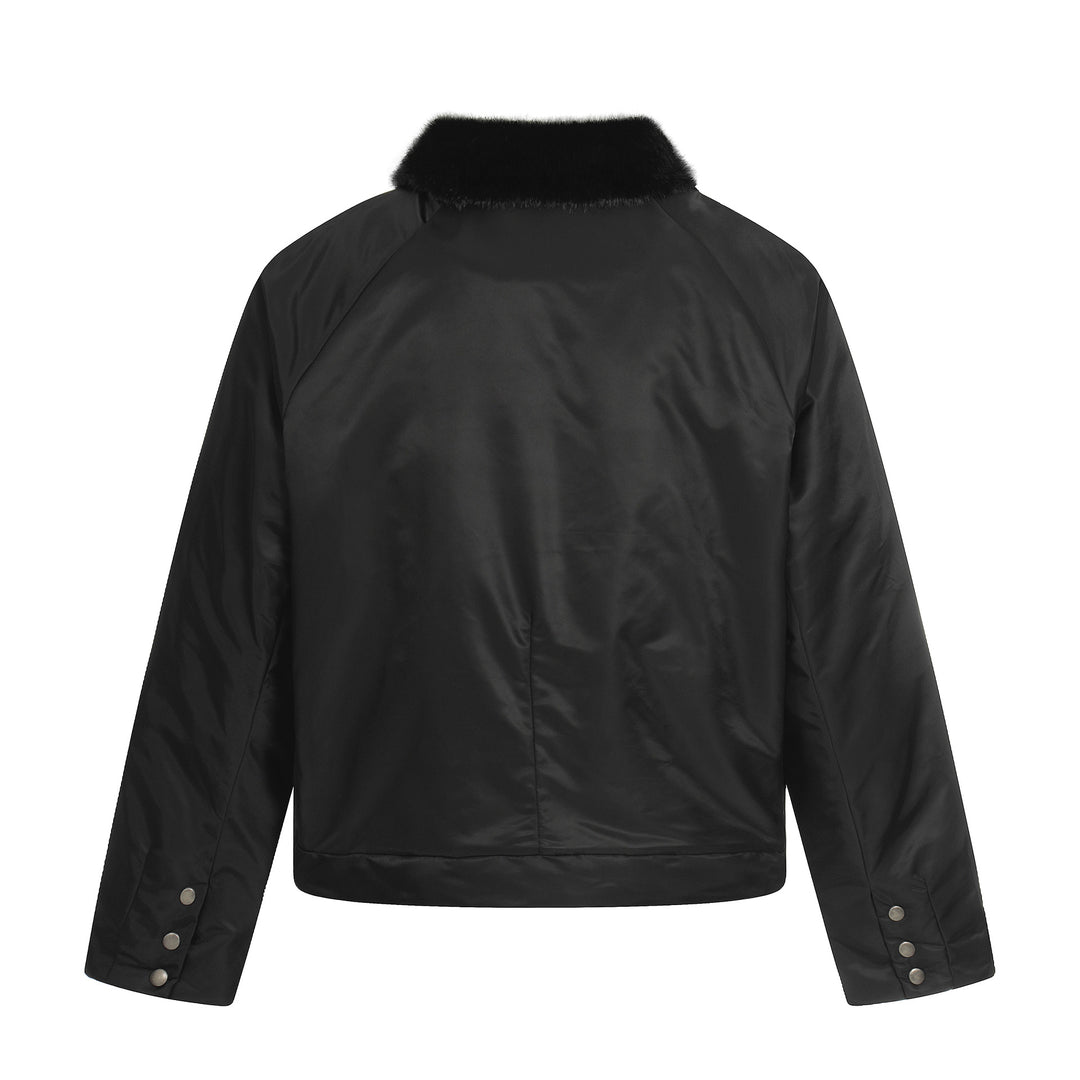 Women's Short Cut Quilted Blouson with Woven Fur Collar Mune Fashion