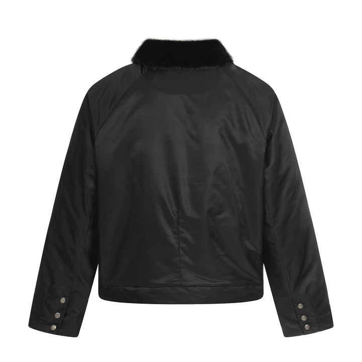 Women's Short Cut Quilted Blouson with Woven Fur Collar Mune Fashion