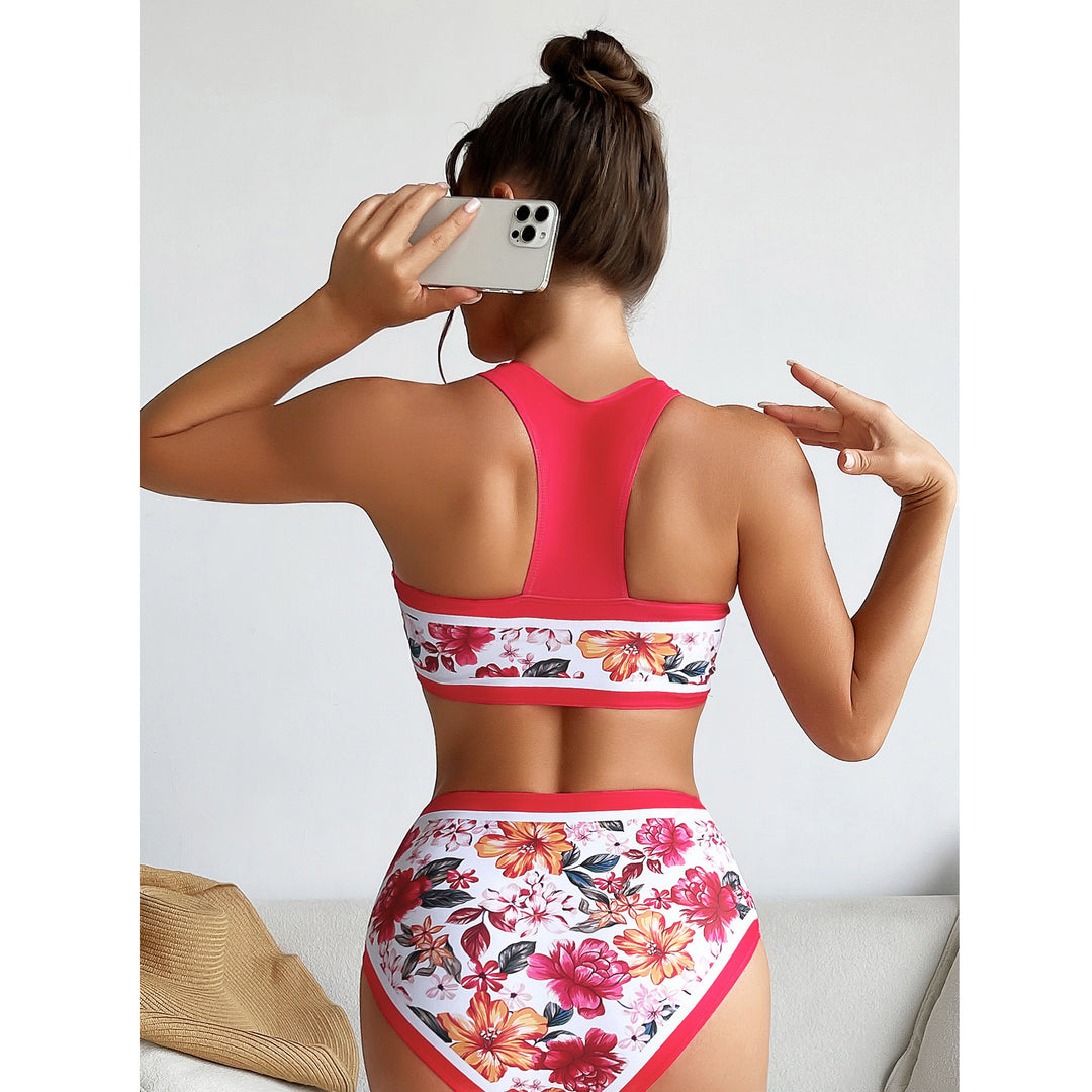Women's Sport Bikini with Floral Design and High Waist Mune Fashion