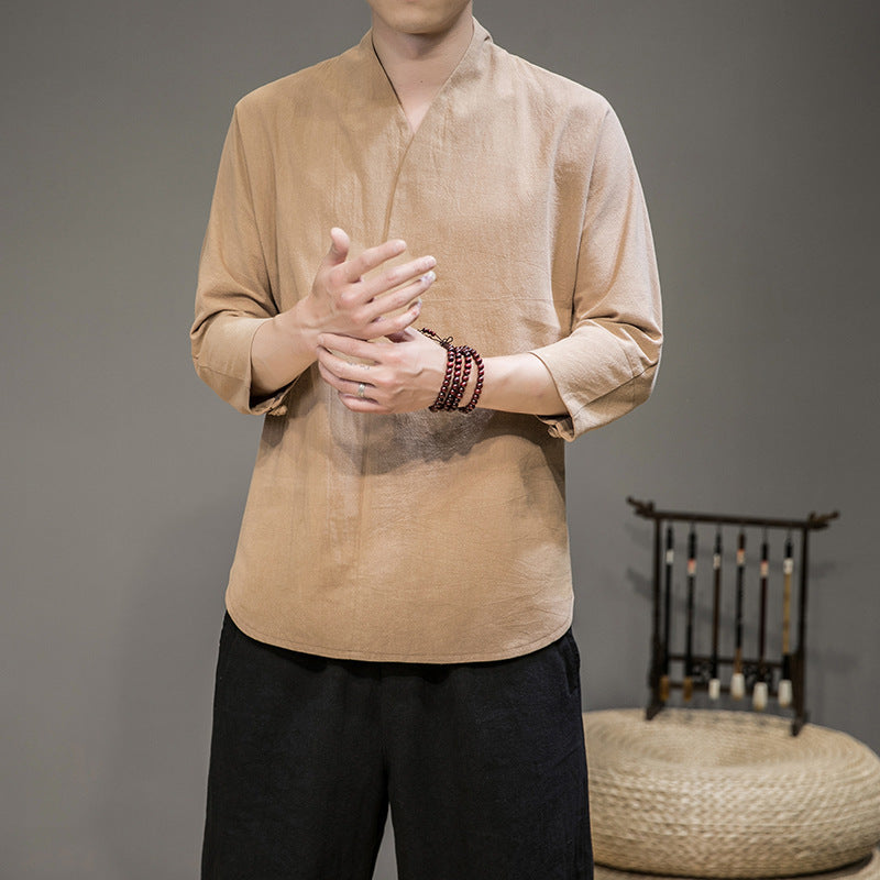 Men's modern cut kimono shirt jacket with V-neck and 3/4 sleeves Mune Fashion