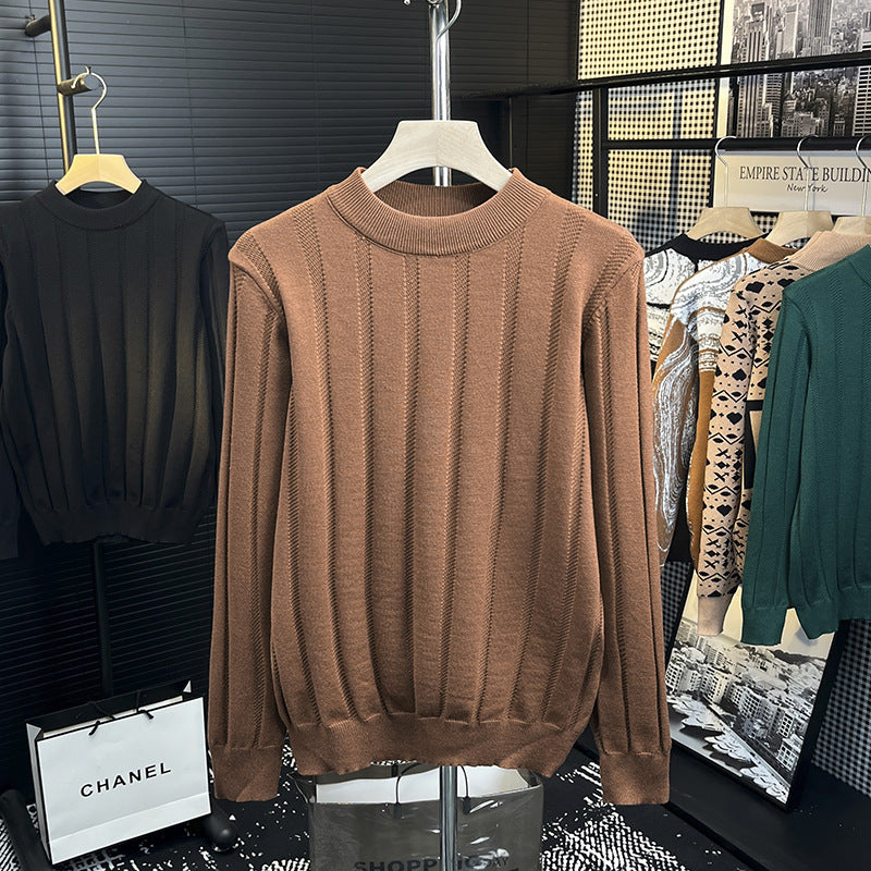 Men's fine knit pullover with vertical rib structure and short stand-up collar Mune Fashion